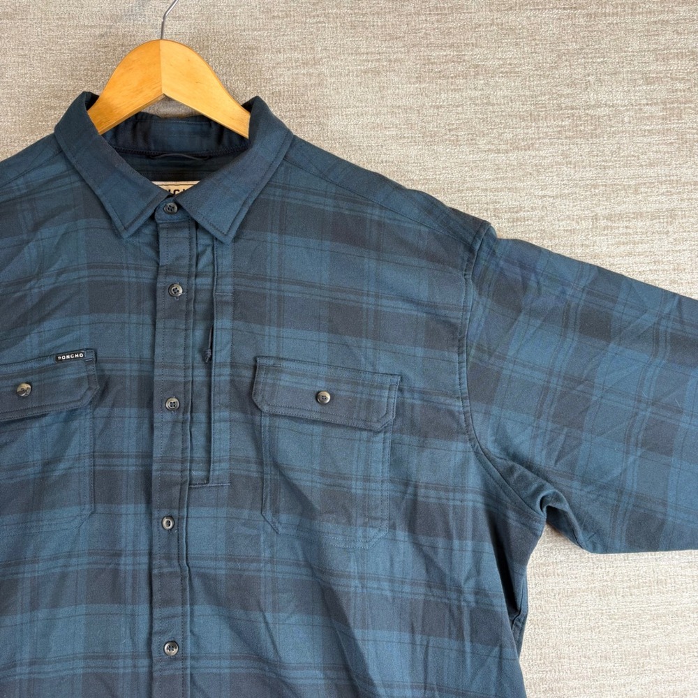 Poncho Regular Fit Mens XL Teal Black Plaid Shirt Magnetic Pockets EUC Gorpcore